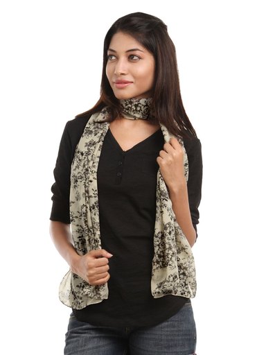 Femella Women Cream and Black Printed Scarf