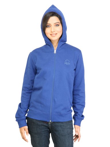 United Colors of Benetton Women Solid Blue Sweatshirt